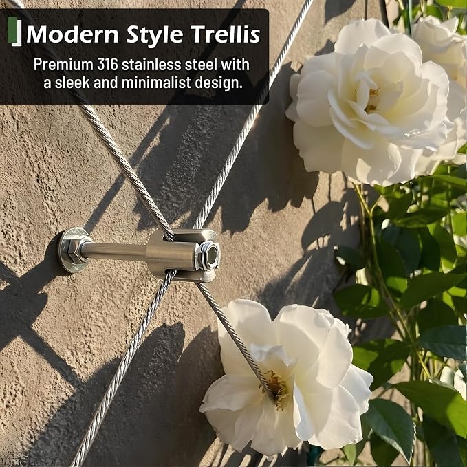 Wire Trellis for Climbing Plants Outdoor, 20-Set Wall Trellis Kit, T316 Espalier System for Fence and Garden DIY Projects (Hubs Only, Without Cable)