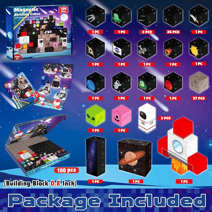 Annexfun Magnetic Blocks-100PCS Magnetic Building Blocks,Space Rocket Magnetic Tiles Cubes 2026 Upgraded STEM Game, Christmas Birthday Gifts for 3 4 5 6 7 8 9 10 Year Old Boys and Girls