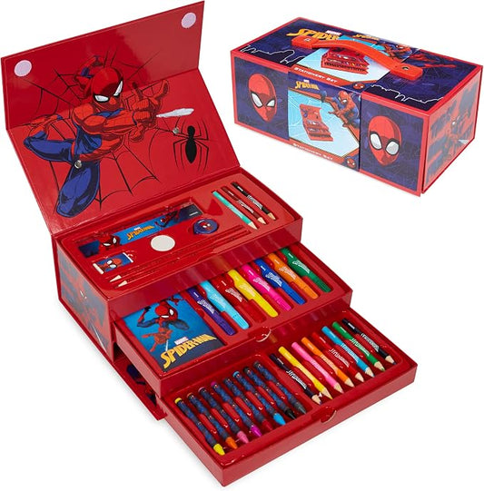 Marvel Spiderman Art Supplies for Kids, Arts and Crafts Set, Coloring Pens Coloring Pencils Crayons Travel Art Case, Gifts for Kids (Red)