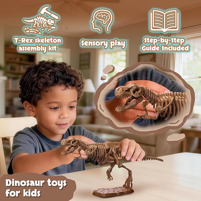 7-Pack Big Dinosaur Fossil Skeleton Building Kit | Take Apart & Rebuild Dinosaur Bones Models | STEM Science Archaeology Toy Gift for Kids 6+ | T-Rex, Triceratops, Velociraptor