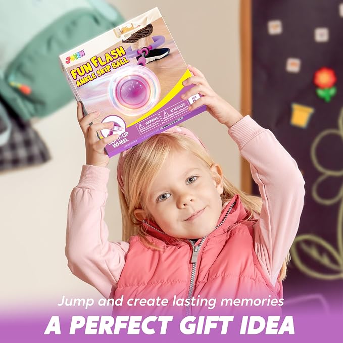 JOYIN Purple Ankle Skip Ball with Flashing Lights, Toy for Kids Indoor & Outdoor, Flashing Swing Ball Foldable Sports Toy, Birthday Gifts for Kids 3 4 5 +