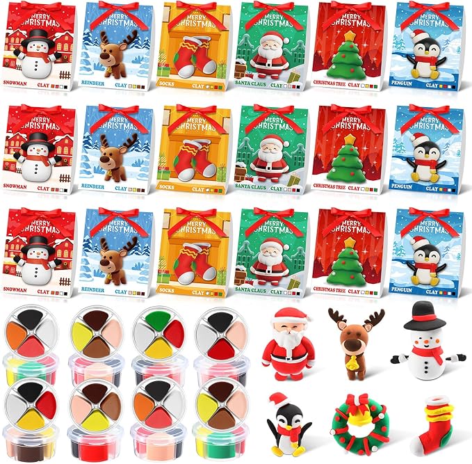 Capoda 18 Set Christmas DIY Craft Kit Christmas Air Dry Clay Kit Snowman Santa Claus Making Craft DIY Modeling Clay for Xmas Winter Holiday School Exchange Gifts Party Art Activities Supplies