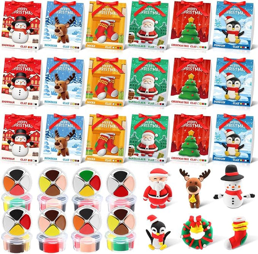Capoda 18 Set Christmas DIY Craft Kit Christmas Air Dry Clay Kit Snowman Santa Claus Making Craft DIY Modeling Clay for Xmas Winter Holiday School Exchange Gifts Party Art Activities Supplies