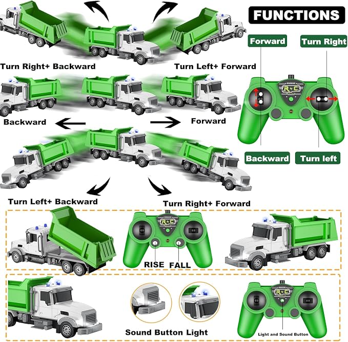 Remote Control Construction Dump Truck Toy RC Vehicle,6 Channel Truck Toys with 6 pcs Wood,2 Rechargeable Batteries,1/24 Scale Dump Trucks，Birthday Gifts Ideas for Boys Age 3-8 Year Old