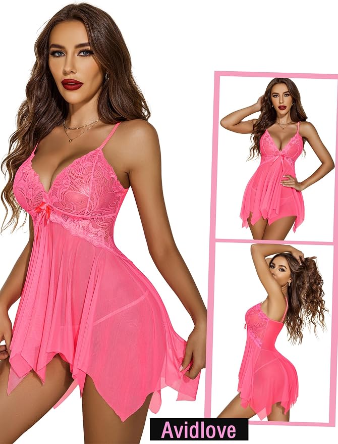 Avidlove Lingerie for Women Lace Babydoll Sleepwear Boudoir Outfits Plus Size Langeray XS-5XL