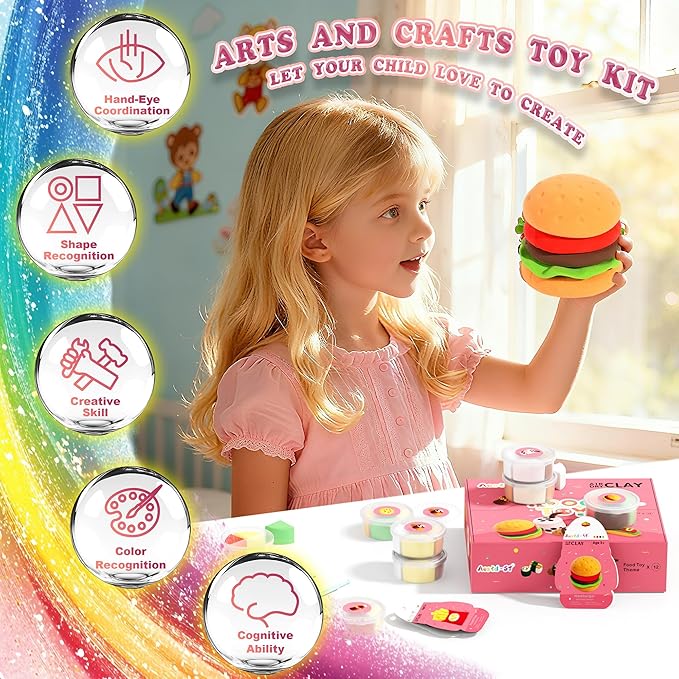Air Dry Clay Kit - Food Toy Theme, Modeling Clay for Kids, DIY Magic Clay with Tools and Tutorials, 12 Boxes Molding Clay, Ultra Light, Soft & Non-Sticky, Arts and Crafts Gift for Kids