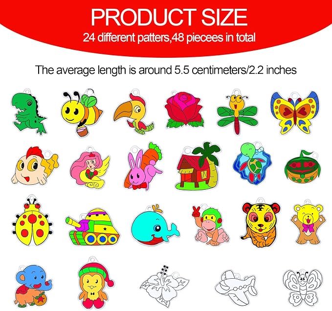 Sratte 48 Pcs Sun Catcher Kits for Art Window DIY Suncatchers Craft for Kids Animals Summer Window Art Paint with 24 Suction Cups for Kids Ornament Birthday Party Activities Home Decor Supplies