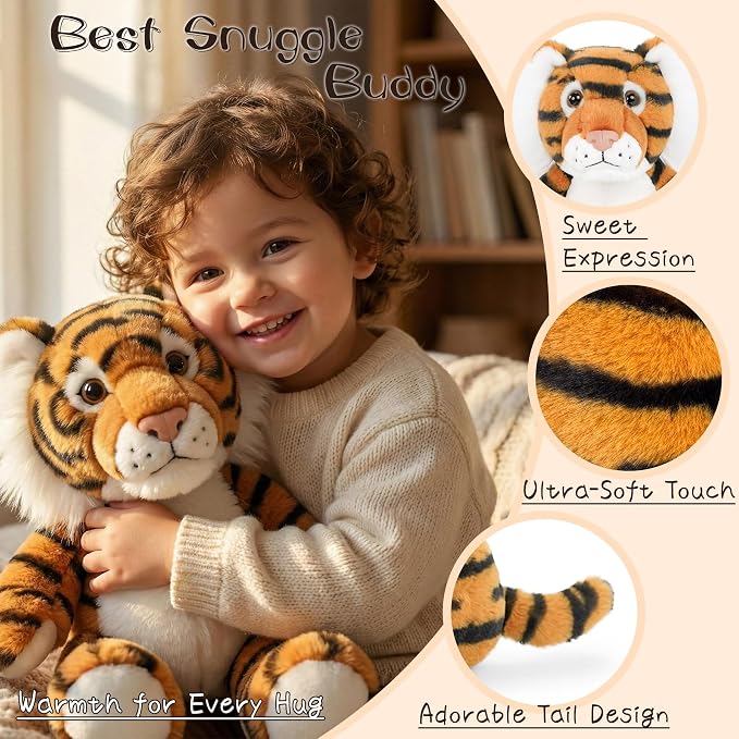 Stuffed Animal Plush Toy Soft Plushie Cuddly Tiger Cute Plush Toy for Kids Toddlers Boys Girls Birthday Christmas Nursery Decor Party Favors
