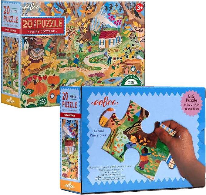eeBoo 20 Piece Giant Floor Puzzle - Fairy Cottage Children's Puzzle Fantasy Nature Themed, Large Pieces for Small Hands to Develop Motor Skills