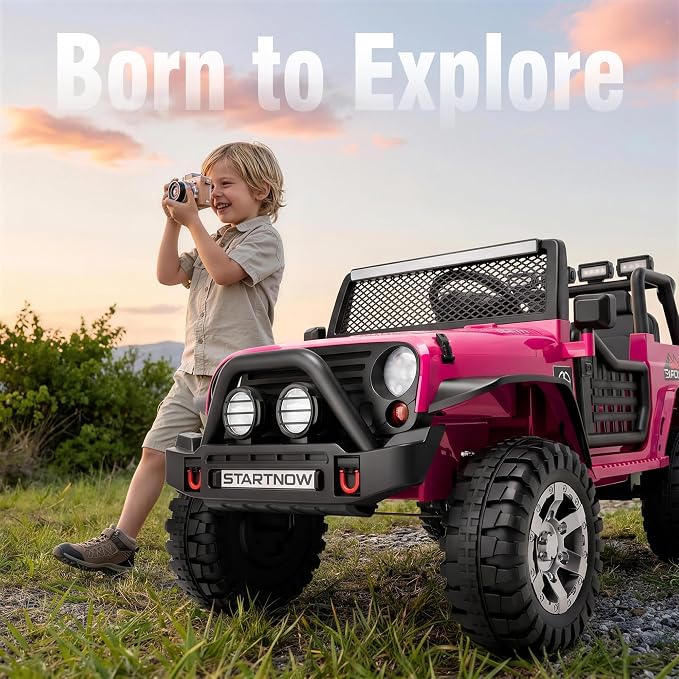 24V 4WD Ride on Truck Car w/800W Motors, 2 Seater, Remote Control, Gift Flower, 3 Speeds, Pop Music, Power 4 Wheels, 24 Volt Ride on Toy Cars for Big Kids Boys Girls, R-Red