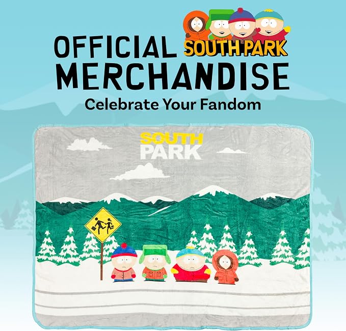 Silver Buffalo South Park Bus Stop Featuring Kyle, Stan, Eric Cartman, and Kenny 45" x 60" Fleece Throw, Soft and Cozy Blanket, 180 GSM