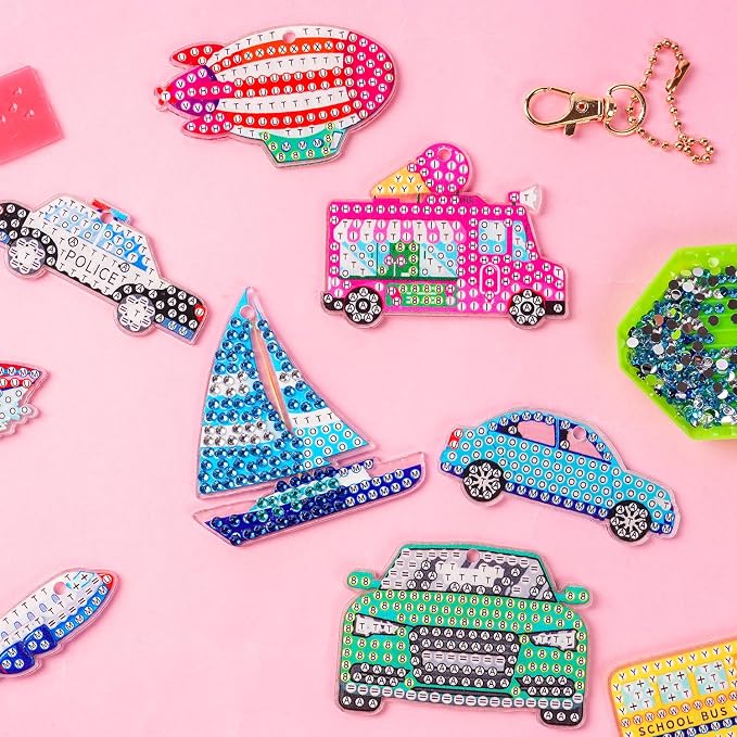 Labeol Arts and Crafts for Kids Ages 8-12 - Creat Your Own GEM Keychains-5D Diamond Art by Numbers GEM Art Kits for Kids Girls Toddler Crafts Age 6-7 6-8 10-12 (Car)