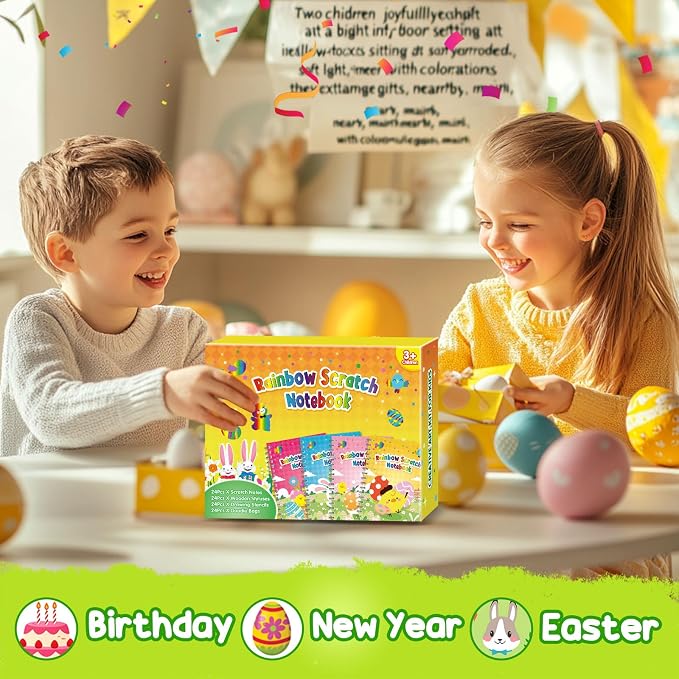 Party Favors for Kids 4-8-12: 24 Pack Scratch Rainbow Art Crafts Notebook, Coloring Book Goodie Bags Stuffers Kit, Bulk Birthday Gift Classroom Prizes Girl Boy Toddler Easter