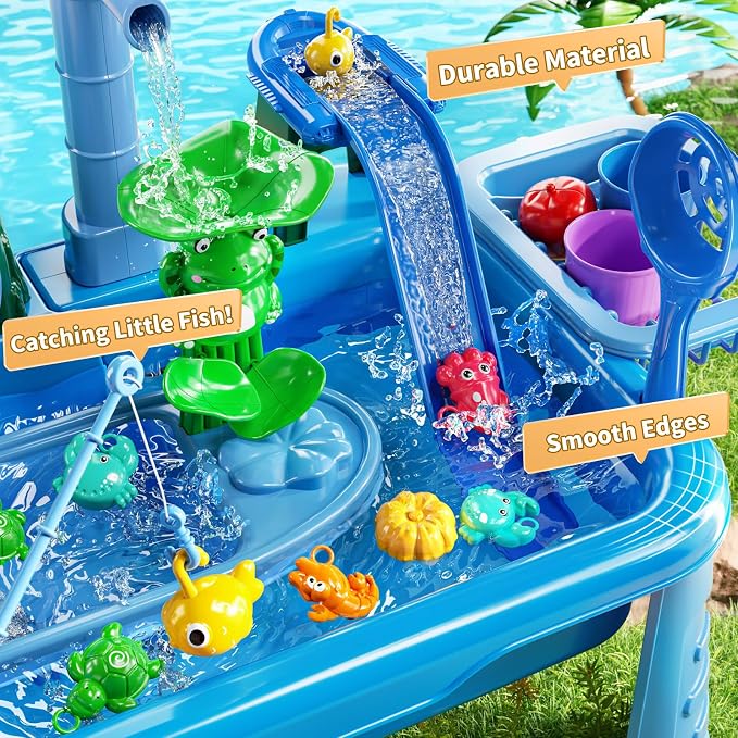 Water Table for Toddlers - Kids Play Sink with Pump and Running Water, Water Table for Kids Ages 4-8 with Fishing Games, Summer Outside Sensory Gift Toys for Boys and Girls 3 4 5 6 7 8