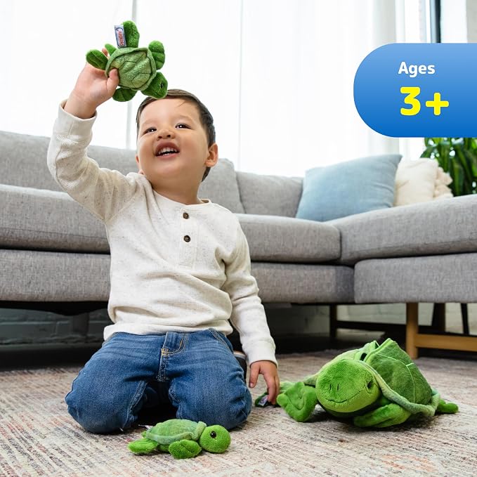 PREXTEX Plush Turtle Toy with 3 Baby Stuffed Turtles - Big Mom with Zipper Storage - Soft Reptile Toys for Kids Ages 3-5 - Cuddly Stuffed Set - Thoughtful Gift for Animal Lovers & Toddlers
