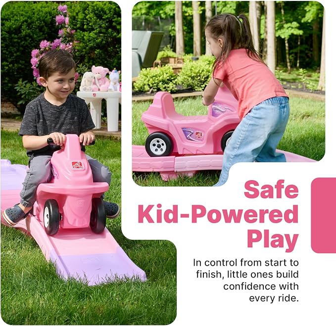 Step2 Bubblegum Blast Up & Down Roller Coaster for Kids, Toddler Ride-On Toy, 9 ft Track, ATV Coaster Car, Ages 2+