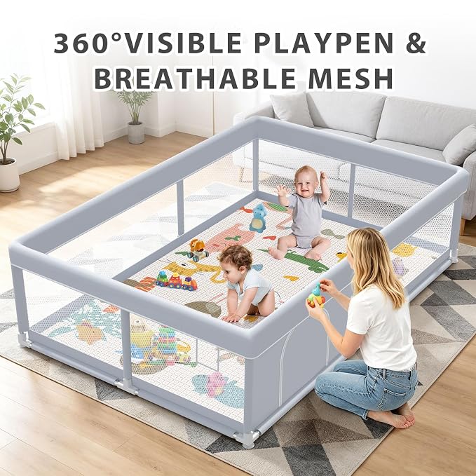 XVISHX Baby Playpen with Mat, 65 x 50 Inch Play Pen Playards, Playpen for Babies and Toddlers, Baby Playard for Indoor & Outdoor Active Center Game Fence, Skin-Friendly Fabric and Soft Breathable Mesh