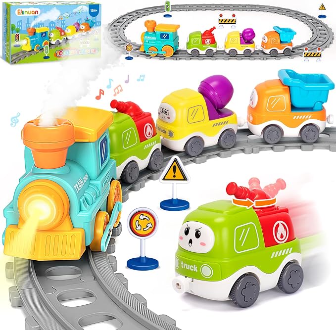 Electric Train Set for Toddlers, Realistic Steam Train Toys with Lights & Music for Kids, Magnetic Truck Toys for Toddler 1-3-5, Christmas Birthday Gifts for 1 2 3 4 5 Year Old Boys Girls