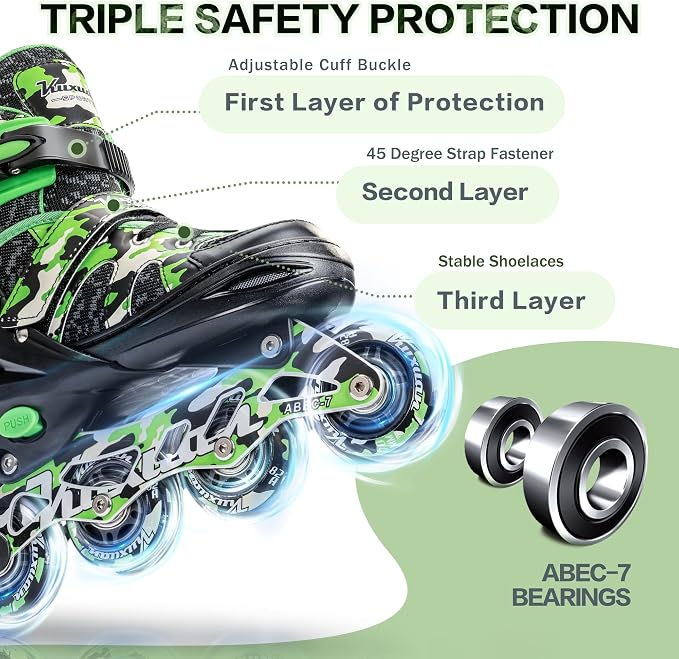 Kuxuan Boys Adjustable Inline Skates with Light up Wheels, Fun Illuminating Skates for Kids Girls Youth