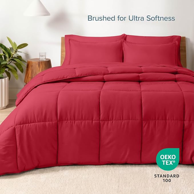 Bare Home Bed-in-A-Bag 7 Piece Comforter & Sheet Set - Full - Goose Down Alternative - Ultra-Soft 1800 Premium - Bedding Set (Full, Red/Red)