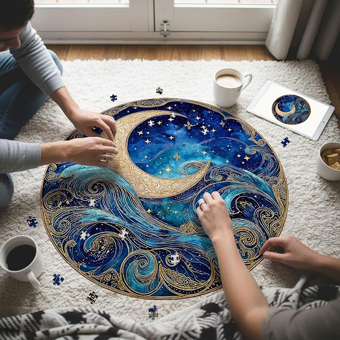 1000 Piece Puzzle for Adults - Waves Stars and Moon Jigsaw Puzzles - Impossible Hard Difficult Challenging Jigsaw Puzzle -Brain Teaser Adult Puzzles - Christmas Birthday Gifts for Women/Men