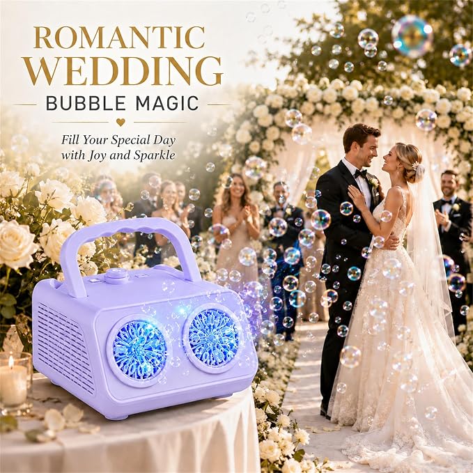 Bubble Machine with Dual Fans,20000+ Bubbles Per Minute | USB-C or AA Battery Operated,Leak-Proof Sealed Bottle,Portable Bubble Maker for Birthday Party Pool Wedding Outdoor
