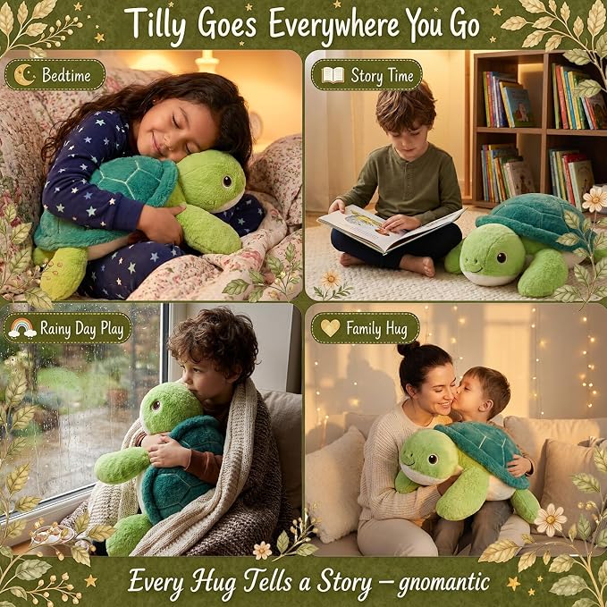 gnomantic Turtle Weighted Stuffed Animals - 28 Inch 5.0 Pounds Weighted Plushies Sea Turtle Stuffed Animal - Large Tortoise Plush Pillow - Cute Plush Toy Gifts for Kids & Adults (Green)