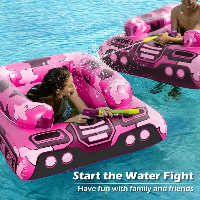 Tank Pool Floats Kids Adults - Jasonwell Inflatable Pool Floaties Swimming Pool Tank with Water Cannon Gun Swim Floaty Rafts Lake Beach Party Pool Toys for Boys Girls Toddlers Kids Adults (Rose, L)