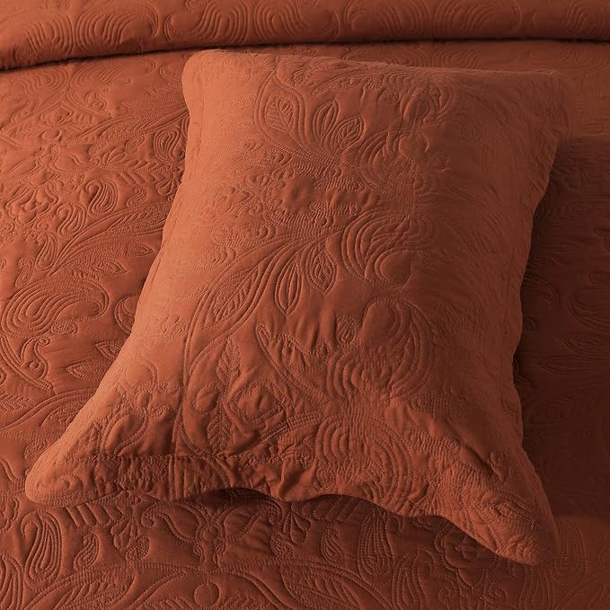 HoneiLife Queen Quilt Bedding Set - 3 Piece Microfiber Quilt Sets Lightweight Bedspreads Reversible Coverlets Retro Bed Cover Paisley Pattern Bedding Set All Season Quilts-Rust