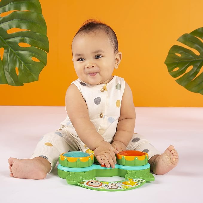 Bright Starts Safari Beats Musical Drum Toy with Lights, Ages 3 Months +, Multi