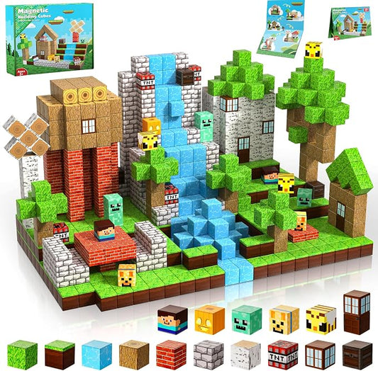 Magnetic Blocks-100PCS Magnetic Building Blocks Magnetic Tiles Stacking, Build Magnet Forest Set, STEM Montessori Sensory Toys for Kids Boys Girls Ages 3 4 5 6 7 8 9 10 Christmas Birthday Gifts