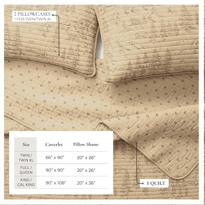 Great Bay Home Lodge Quilt Set - 3-Piece Full/Queen Size Rustic Bedding Set - Lightweight, All-Season, Reversible Bedspread (Bear Mountain Scene)