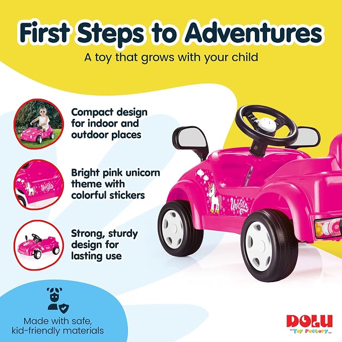 DOLU Pedal-Powered Unicorn Ride-On Car, Magical Kids Toy Vehicle with Built-in Horn, Indoor/Outdoor Riding Fun for Toddlers Ages 3+ Years