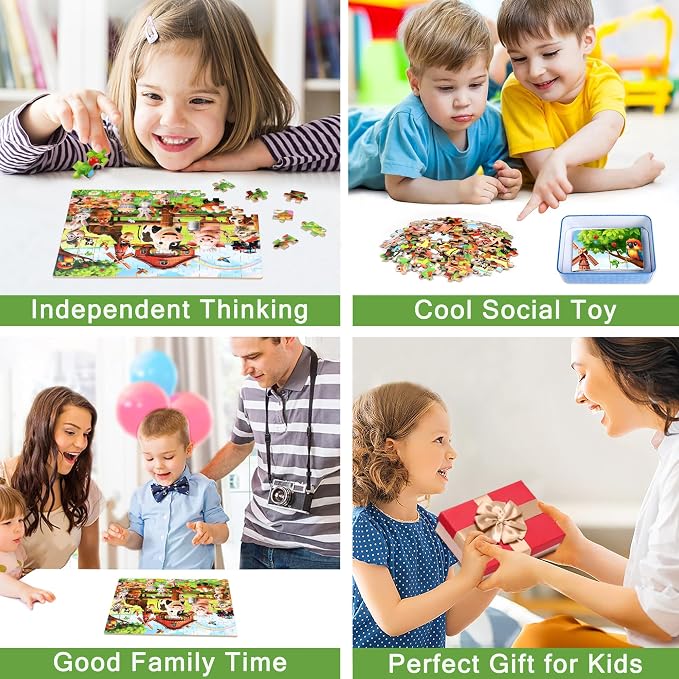 MZZOTOY Farm Animals Puzzle for Kids Ages 4-8, 100 Pieces Jigsaw Puzzles for Kids Ages 3-5， Learning Educational Puzzles Toys Great Gift for Boys Girls in a Metal Box