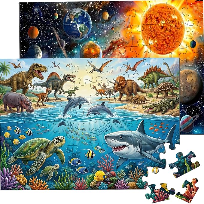 Puzzles for Kids Ages 4-6 6-8, 60 Piece Puzzles for Kids, Jigsaw Puzzles Toddler Learning Educational Toy Set - Ocean, Dinosaur & Space, Kids Puzzles Ages 5-8 Toys Gifts for Boys Girls(2 Packs)