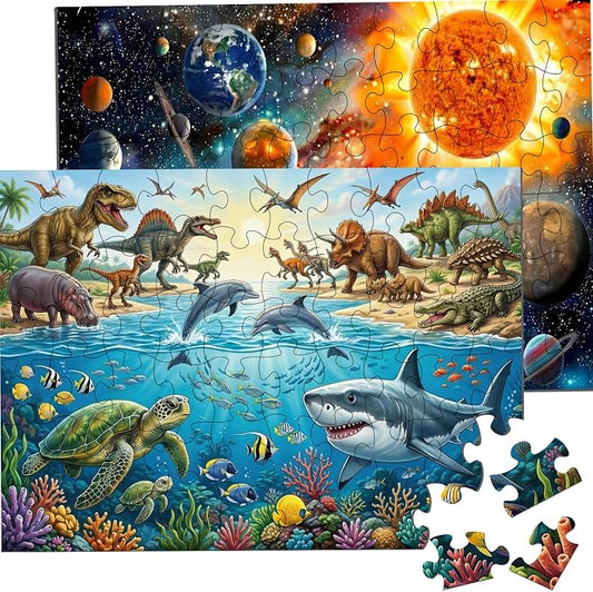 Puzzles for Kids Ages 4-6 6-8, 60 Piece Puzzles for Kids, Jigsaw Puzzles Toddler Learning Educational Toy Set - Ocean, Dinosaur & Space, Kids Puzzles Ages 5-8 Toys Gifts for Boys Girls(2 Packs)