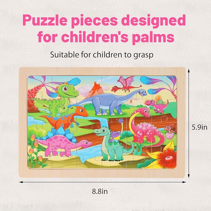 4-Pack Wooden Puzzles for Kids Ages 4-6, 24 Piece Animal Dinosaur Marine Farm Jigsaw Puzzles, Preschool Toddlers Learning Activity Puzzles Toys for Boys Girls 3 4 5 6 Years Old