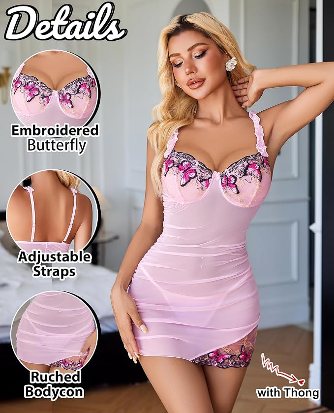 Avidlove Lingerie for Women Mesh Babydoll Lingeries Lace Chemise Floral Sleepwear Dress Sheer Exotic Boudoir Outfit S-XXL