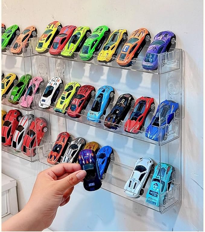 3 Layer Acrylic Wall Mount Display Case for Hot Wheels, 3-Tier Organizer Shelf Holds 27 Toy Cars, 1:64 Diecast Car Storage Organizer