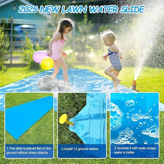 Slip Water Slide, 40FT Giant Slip Water Slides for Kids Backyard, Heavy Duty Slip and Water Slide for Kids Adults Waterslides Backyard Summer Outdoor Toys with 14 Stakes and 2 Inflatable Bodyboards