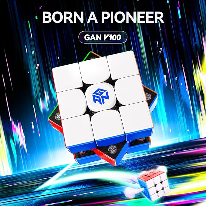 GAN V100 Maglev Frosted Speed Cube 3x3 Magnetic, Omni-Directional Positioning 64g Lightweight Speedcube Brain Teaser Puzzle Fidget Toy for Kids Adults, 55mm Black Inner Surface