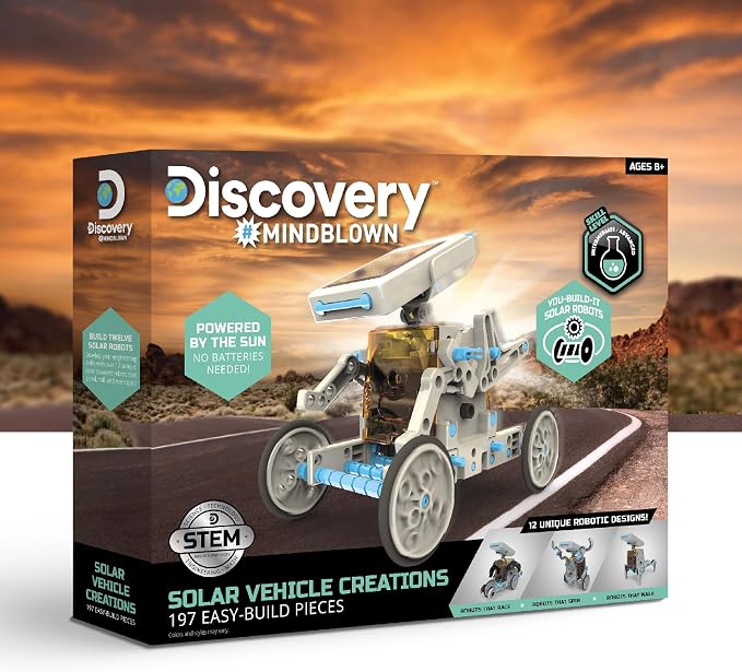 Discovery™ STEM 12-in-1 Solar Robot Creation 197-Piece Kit with Working Solar Powered Motorized Engine and Gears, Construction Engineering Set for Ages 8 and Up