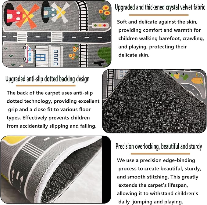 Car Rug Play Mat Road Rug,Kids Carpet Playmat Rugs City Life Great for Playing with Cars and Toys,Children Educational Race Track Rugs with Non-Slip Rubber Backing for Playroom Bedroom Classroom