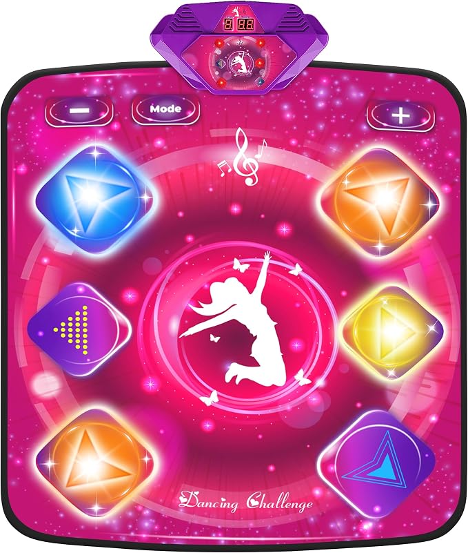 Kusntin Dance Mat, Dance Mixer Rhythm Step Play Mat, Pink Dance Pad with LED Lights, Adjustable Volume, Built-in Music, 5 Game Modes, Xmas Birthday Gifts for 3-10 Years Girls Toys (Purple)