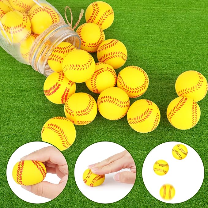 Hooqict Mini Foam Softball Stress Ball 25 Pack Softball Party Favors Small Soft Sports Ball Stress Relief Toy for Kids Adults Party Bag Gift Fillers Goodie Bag Stuffers School Classroom Prize