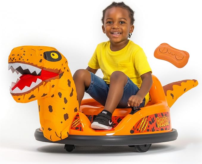 6V Raptor Dinosaur Toys Bumper Car - Kids Car to Drive, Ride On Toy, Auto-Inflated, w/Music, Parent Remote Control, LED Lights, 360° Spin, 1 MPH, Max Weight of 66lbs, Age 1.5-4 Years