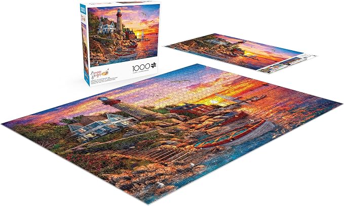 Buffalo Games Dominic Davison - Sunset at Lighthouse Bay - 1000 Piece Jigsaw Puzzle - 26.75 x 19.75 in, Multicolor - Full Color Poster - Jigsaw Puzzles 1000 Pieces - Adult Game