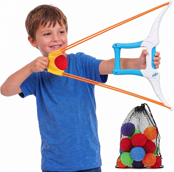 Reusable Water Balloon Set with1 Bow Launcher Toy and 12 Pcs Reusable Water Absorption Cotton Balls, Outdoor Summer Yard Water Games and Pool Beach Activities for Boys Girls Ages 3-12