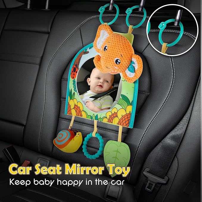 Lynncare Car Seat Toy, Baby Car Mirror Toy for Rear Facing, Travel Baby Activity Center with Hanging Engaging Toys for Infants Babies 0-6-12-18 Months Boy Girl