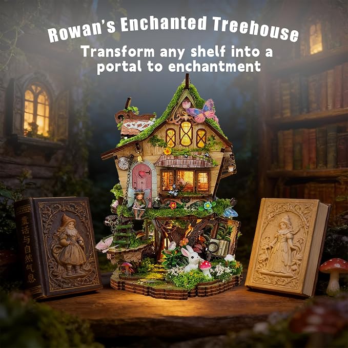 YSWOOD WORLD DIY Miniature House Kit, Mini House Building Kit with LED, DIY Miniature Kit for Adults Teen, Dollhouse Kit for Birthday Father's Day, Rowan’s Enchanted Treehouse